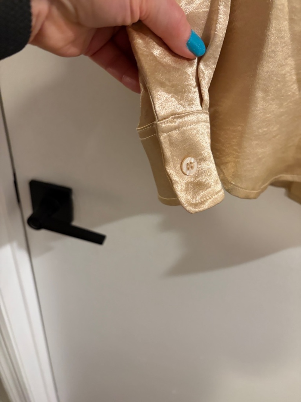 Double Zero Satin Button-Front Blouse in Champagne Gold medium - Picture 3 of 5